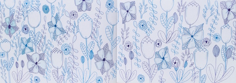 Full page of flowers and vines in blue and gray